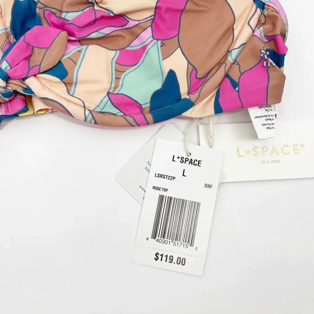 L*Space Rose Underwire Bikini Top Sundazed Floral Print Size Large NEW with tags